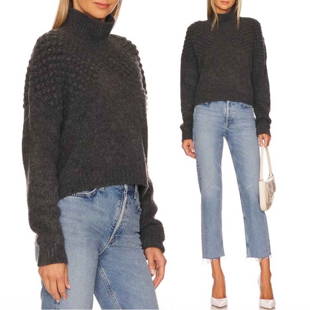 Free People Bradley pullover cropped sweater boxy mock neck charcoal heather XL